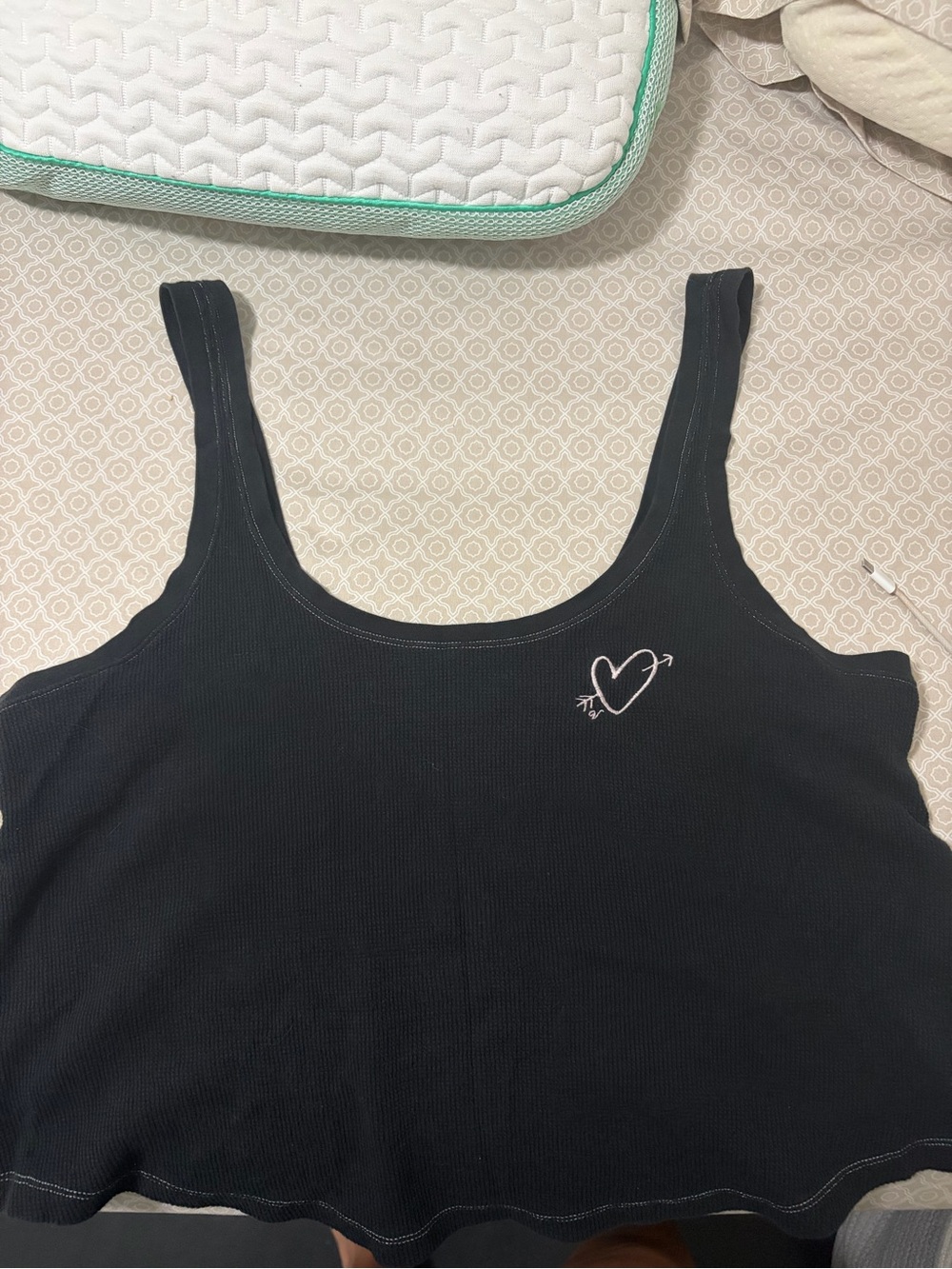Victoria's Secret Black Ribbed Tank with White Heart Graphic